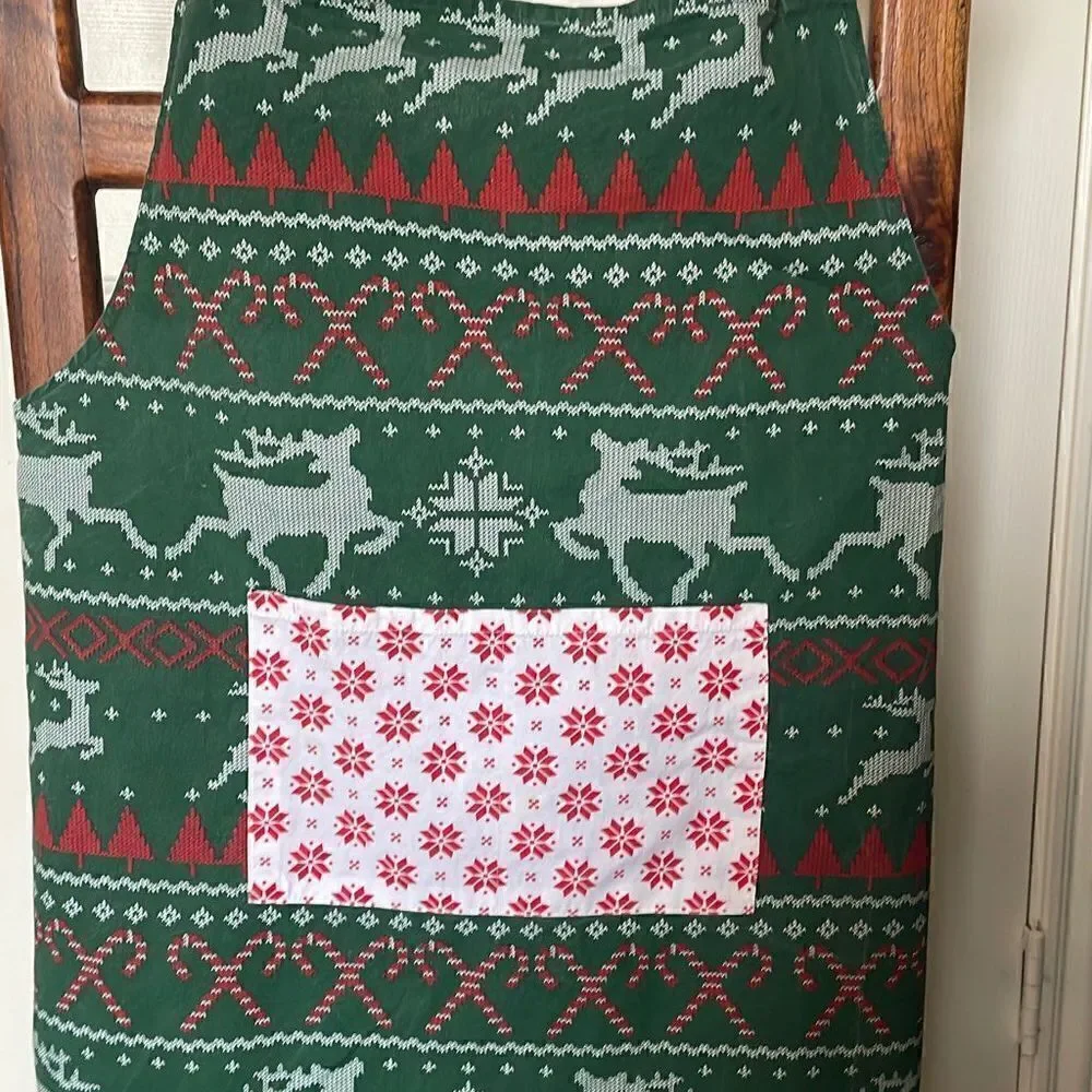 Holiday Cooking Apron - Reindeer Candy Canes Snowflakes and Christmas Trees OS